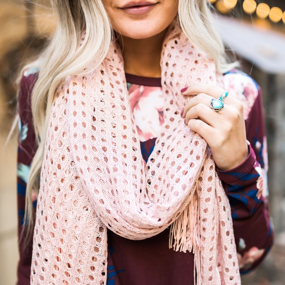 Eyelets + Fringe Blush Scarf - Picture 2 of 6